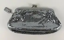 Coach Metallic Silver Sequin Kisslock Clutch Bag