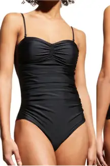 GANNI Recycled‎ Solid Core One-Piece Swimsuit Ruched SZ 42 US 10 / 12 Black NWOT