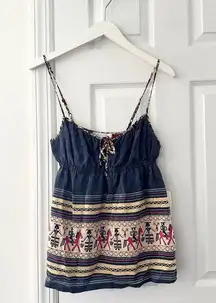 Corey Lynn Calter NWT Deadstock Blue Silk Native Print Baby Doll Tank Tie Neck 4
