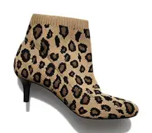 Alex Marie Leopard Animal Print Sock Booties Shoes Women 7M Pull On Tan Brown
