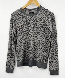 Lucky Brand Women's Leopard‎ Crew Pullover Sweater Stretch Gray Size S/P