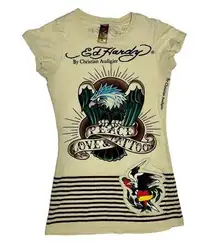 Ed Hardy Women’s Shirt Eagle Tiger Small Flame Peace Love Tattoo Y2K Grunge Sick