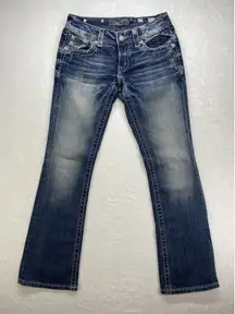 Miss Me Jeans Womens Size 27 boot cut blue Denim‎ zippered rhinestone Pockets