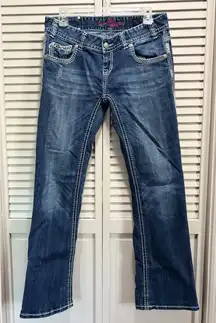 Rock & Roll Cowgirl Bootcut Denim Jeans Pocket Beads‎ Embroidered Gems Sz 29x32