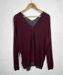 Vince  Double V- Neck Sweater Small S Thin Knit Wool Blend Color Block