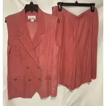 Sheri Martin Vintage Womens Two Piece Pant Suit Skorts Size 14 Rose Pink Y2K 80s