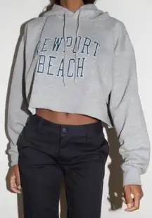Brandy Melville John Galt Grey Cropped Oversized Newport Beach Hoodie One Size