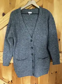 ana Women's Gray Cardigan Sweater Medium Button Front Longline‎ Pockets