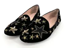 Kate Spade New York Stelli Black Star Velvet Embroidery Sequins Flats Size 9
