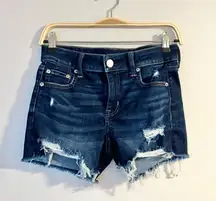 American Eagle Midi Dark Wash Distressed Shorts- Size 4