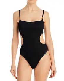 AQUA One Piece Swimsuit Size Small Beachwear Chain Trim Black NEW