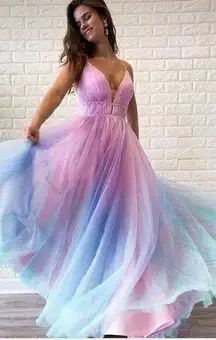 A-line Gradient Pink Blue Chiffon Maternity Gender Reveal Ballgown Dress