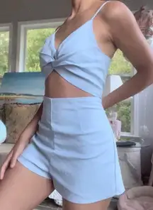 Super down light blue front knot romper 🦋💙