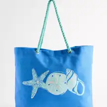 Blue Beach Tote Bag with Sea Life Design and Rope Handles NWT