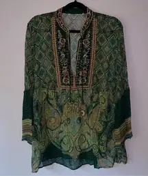 Soft Surroundings XLP Tunic Top Sheer Boho Embroidery