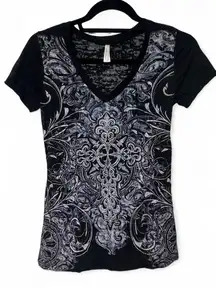 Affliction Style Y2K Black Burnout Cross Top