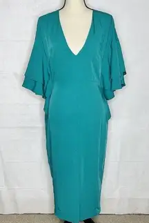 Lavish Alice Size 6 Teal Deep V-Neck Butterfly Sleeve Sheath Dress NWT Lined