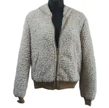 Love Tree Cream Zipper Hooded Pocket Jacket Furry Fuzzy Fleece Size Small #3518