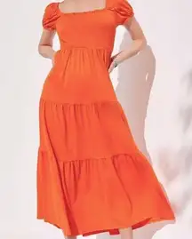 Anthropologie Daily Practice x  Orange Tiered Puff Sleeve Maxi Dress