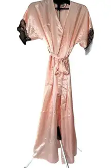 LINEA DONATELLA Maxi Solid Pink Boudoire Chemise Satin Robe Set NWT S/M/P/M