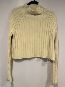 American eagle knit chenille cream‎ mock neck long sleeve crop sweater