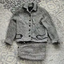 Vintage Tweed Blazer Skirt Suit Set Black White