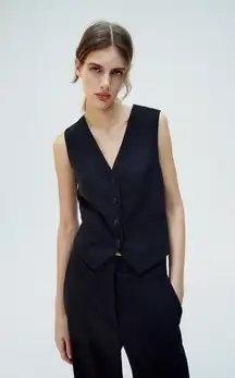 Zara Women's Black Sleeveless Tie Back V Neck Button Down Vest Top Size XS