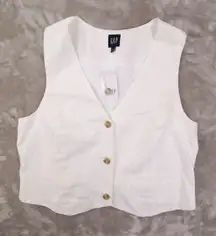 Gap White Linen Cotton Button Up Vest Women's Medium NWT Preppy Coastal