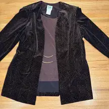 R&M Richards Velvet Jacket Set Size 12 | Black Gold Metallic Twinset Eveningwear