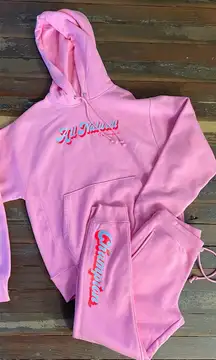 Champion X KNC Beauty Pink Rhinestone Sweat Set All Natural Hoodie - Sz M 🧡🎀