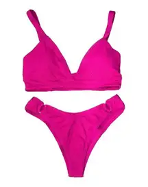 L*Space Bikini Swimwear Set Vera Top Anna Bottom Pink Ribbed Large NWT