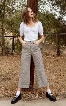Flora High Rise Wide Leg Crop Pants in Brown & Black Plaid M
