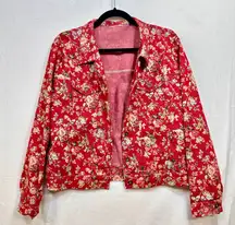 Retro Buttoned Red Floral Long Sleeve Jacket Blazer‎ Medium Printed Boho Cottage