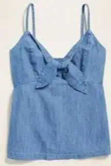 Old Navy Chambray Denim 100% Cotton Front Tie Smocked Back Adjustable Cami Top S