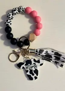 Silicone Bead Wristlets Keychain Pink