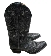 Shyanne Bittersweet Cowboy Boots Black Silver Women's 7.5 M Square Toe Leather
