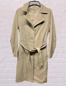 Interval woman vintage ribbed belted trench coat sz 10 tan brown long jacket