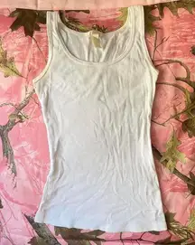 white ribbed fitted full length tank top