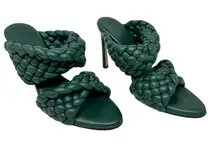 Bottega Veneta Braided Leather Mule Heels Green Intrecciato Sandals Size 38
