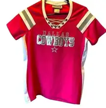 NFL Dallas Cowboys V neck ladies cut PINK with sequins HER STYLE game day jersey-S