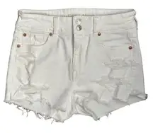 American Eagle Super High Rise Shortie Women's 4 White Distressed Summer Denim