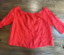 Karen Millen Size US 12 Red Linen Blend Shirt EUC Tie Sleeves Off Shoulder N0867