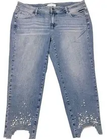 Lane Bryant mid rise, essential stretch, girlfriend jeans pants with pearls 16