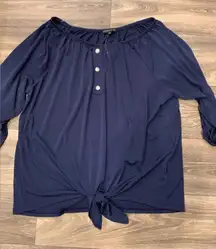 Adrienne Vittadini ladies blouse.  Size: XL.  Tie-front.  NWOT. Navy blue.