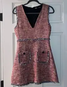 ZARA  Red Blue and White Tweed Dress