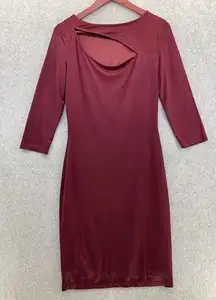Ever-Pretty Solid Burgundy Cut out Chest Long Sleeve Dress Size 6