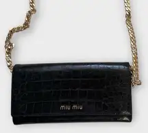 Miu Miu Black Croc-Embossed Crossbody with Gold Chain
