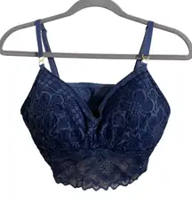Aerie Festive‎ Lace Longline Blue Padded Bralette Medium DD