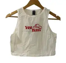 SHEIN Tank Top Shirt Womens Size L Yee Haw Cropped White Western Country NWT