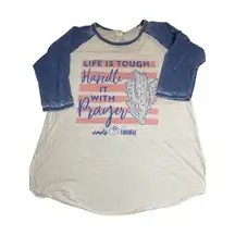 Simply Faithful Graphic Raglan Shirt Burnout Fabric Handle It With Prayer Sz 2XL